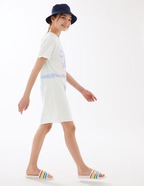 Kız Çocuk Mor Saf Pamuklu Batik Desenli Elbise (6-16 Yaş)