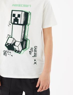 Erkek Çocuk Beyaz Saf Pamuklu Minecraft™ T-Shirt (6-16 Yaş)
