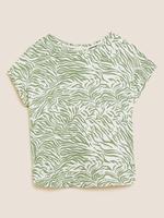 Kadın Yeşil Zebra Desenli Kısa Kollu T-Shirt