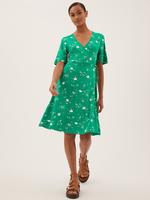 Kadın Yeşil Çiçek Desenli Mini Elbise