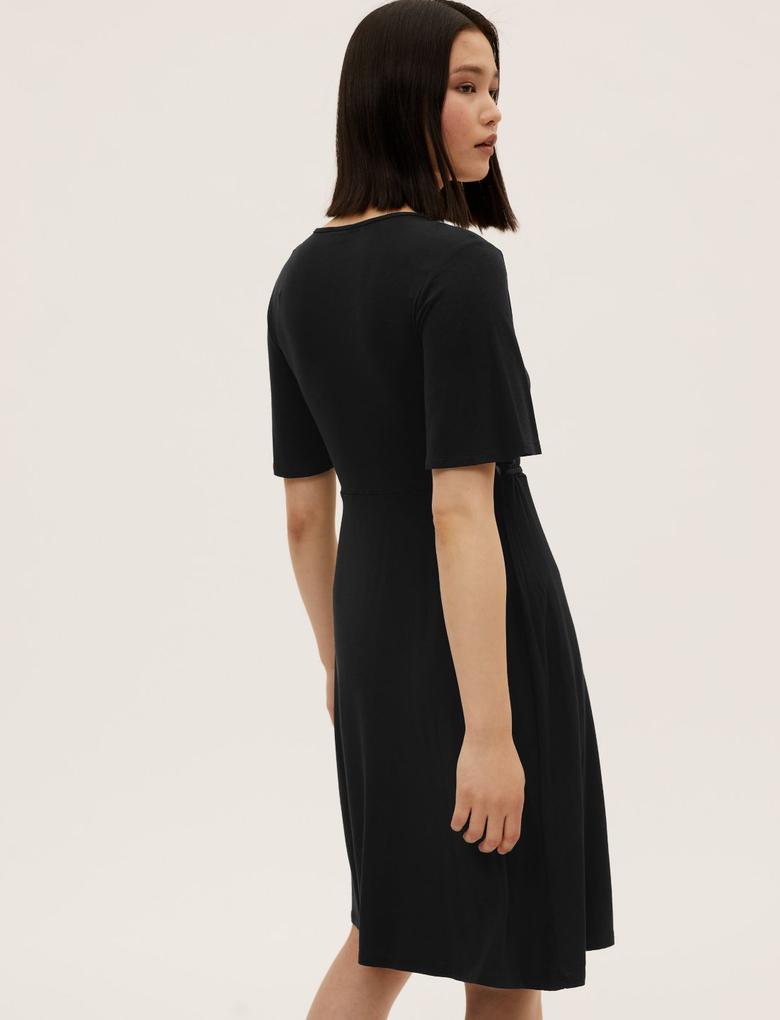 Kadın Siyah Kısa Kollu Mini Elbise