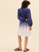 Kadın Lacivert Saf Pamuklu Uzun Kollu Mini Elbise