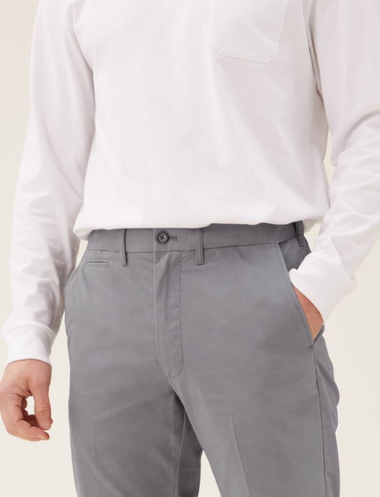 Erkek Gri Regular Fit Chino Pantolon