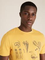 Erkek Sarı Saf Pamuklu Grafik Desenli T-Shirt