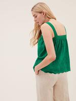 Kadın Yeşil Saf Pamuklu İşleme Detaylı Bluz