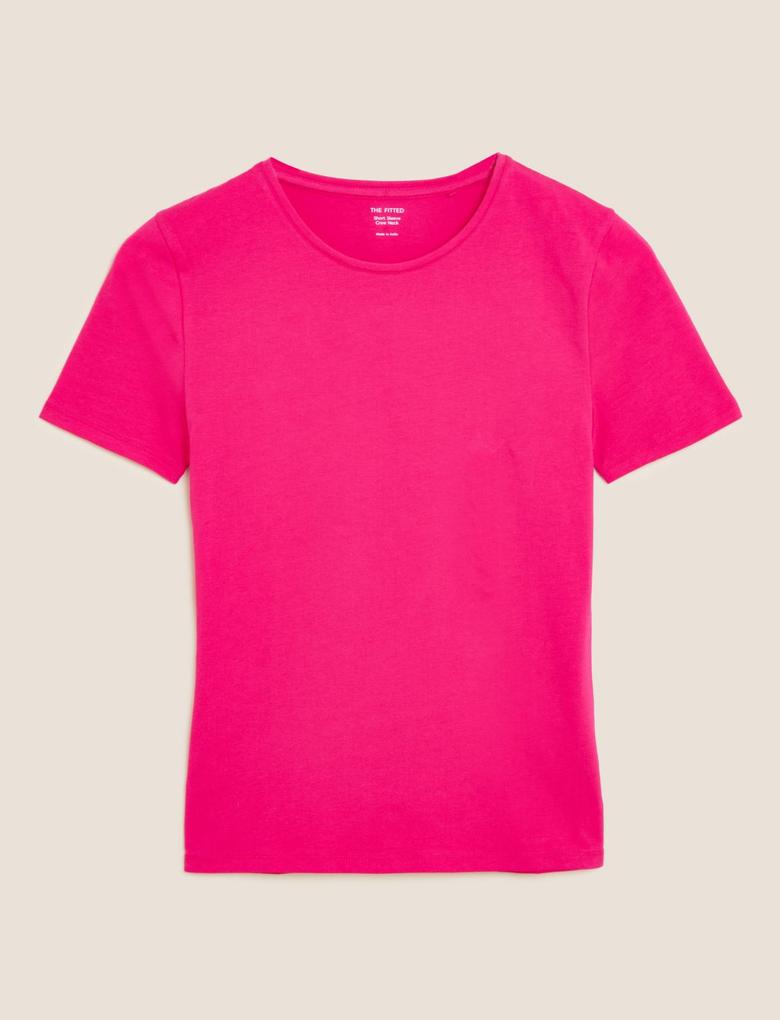 Kadın Pembe Fitted Fit Yuvarlak Yaka T-Shirt