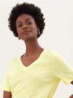 Kadın Sarı Saf Pamuklu V Yaka T-Shirt