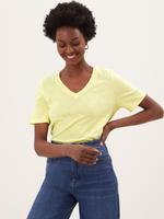 Kadın Sarı Saf Pamuklu V Yaka T-Shirt