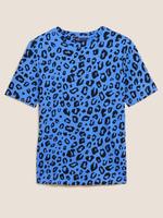 Kadın Mavi Saf Pamuklu Yuvarlak Yaka T-Shirt