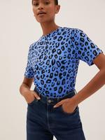 Kadın Mavi Saf Pamuklu Yuvarlak Yaka T-Shirt