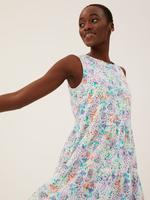 Kadın Multi Renk Saf Pamuklu Çiçek Desenli Midi Elbise