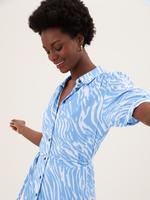 Kadın Mavi Kısa Kollu Midi Gömlek Elbise