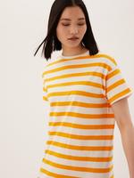 Kadın Sarı Saf Pamuklu Kısa Kollu Midi T-Shirt Elbise
