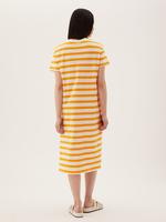 Kadın Sarı Saf Pamuklu Kısa Kollu Midi T-Shirt Elbise