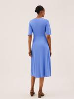 Kadın Mavi V Yaka Midi Elbise