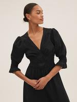 Kadın Siyah Saf Pamuklu V Yaka Midi Elbise