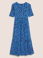 Kadın Lacivert Leopar Desenli Midi Elbise
