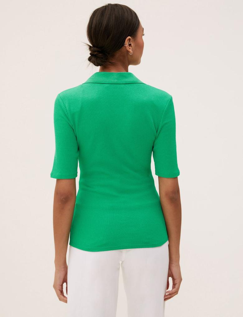 Kadın Yeşil Regular Fit Kısa Kollu Bluz