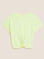 Kadın Sarı Büzgü Detaylı Crop T-Shirt