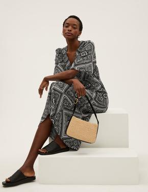 Kadın Siyah V Yaka Midi Elbise