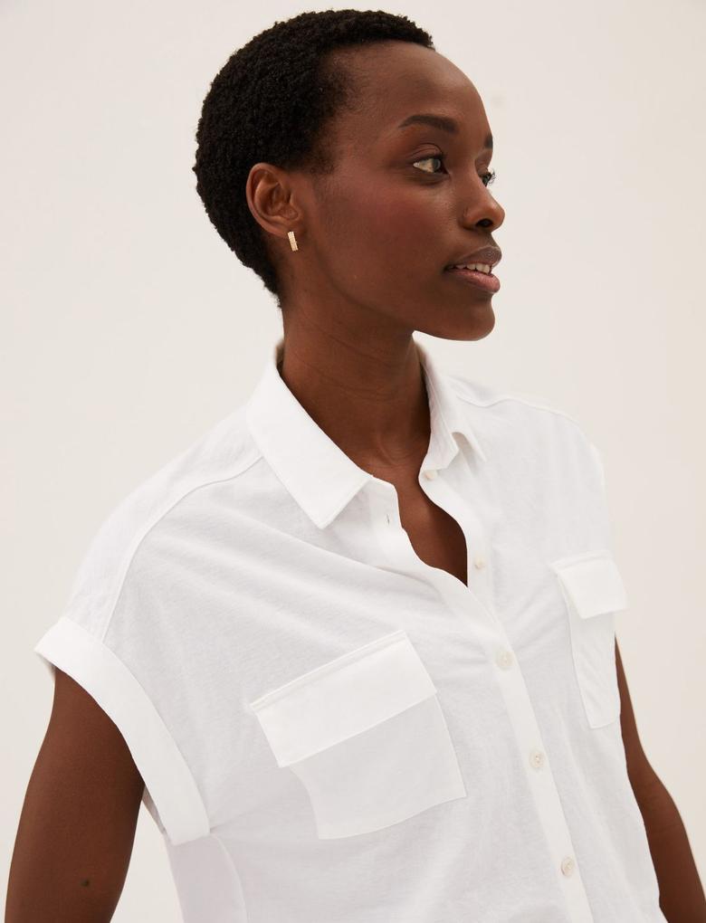 Kadın Beyaz Regular Fit Kısa Kollu Gömlek