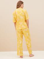 Kadın Sarı Saf Pamuklu Kısa Kollu Pijama Takımı