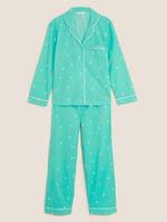 Kadın Mavi Saf Pamuklu Uzun Kollu Pijama Takımı