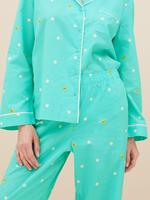 Kadın Mavi Saf Pamuklu Uzun Kollu Pijama Takımı