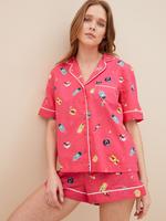Kadın Pembe Saf Pamuklu Kısa Kollu Pijama Takımı