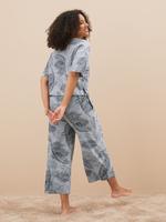 Kadın Gri Yaprak Desenli Kısa Kollu Pijama Takımı