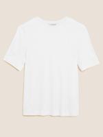 Kadın Beyaz Kısa Kollu Örme T-Shirt