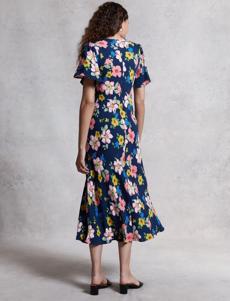 Kadın Multi Renk Çiçek Desenli Midi Elbise
