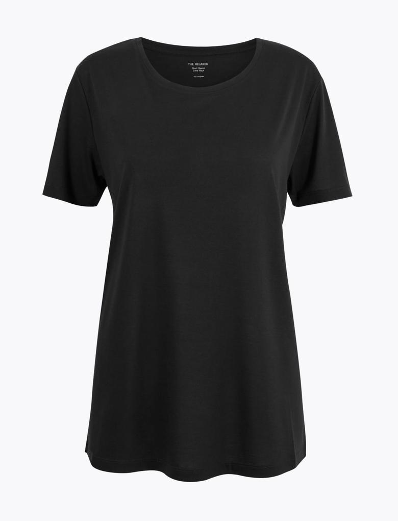 Kadın Siyah Relaxed Fit Kısa Kollu T-Shirt
