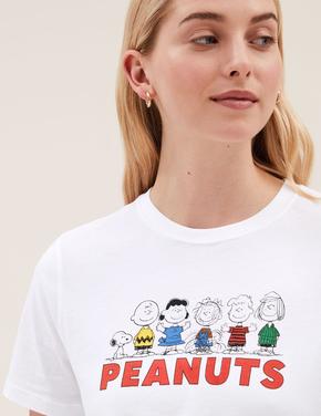 Kadın Beyaz Saf Pamuklu Snoopy™ T-Shirt
