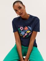 Kadın Multi Renk Saf Pamuklu Yuvarlak Yaka T-Shirt