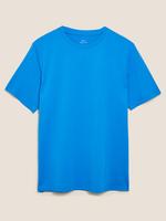 Erkek Mavi Saf Pamuklu Yuvarlak Yaka T-Shirt