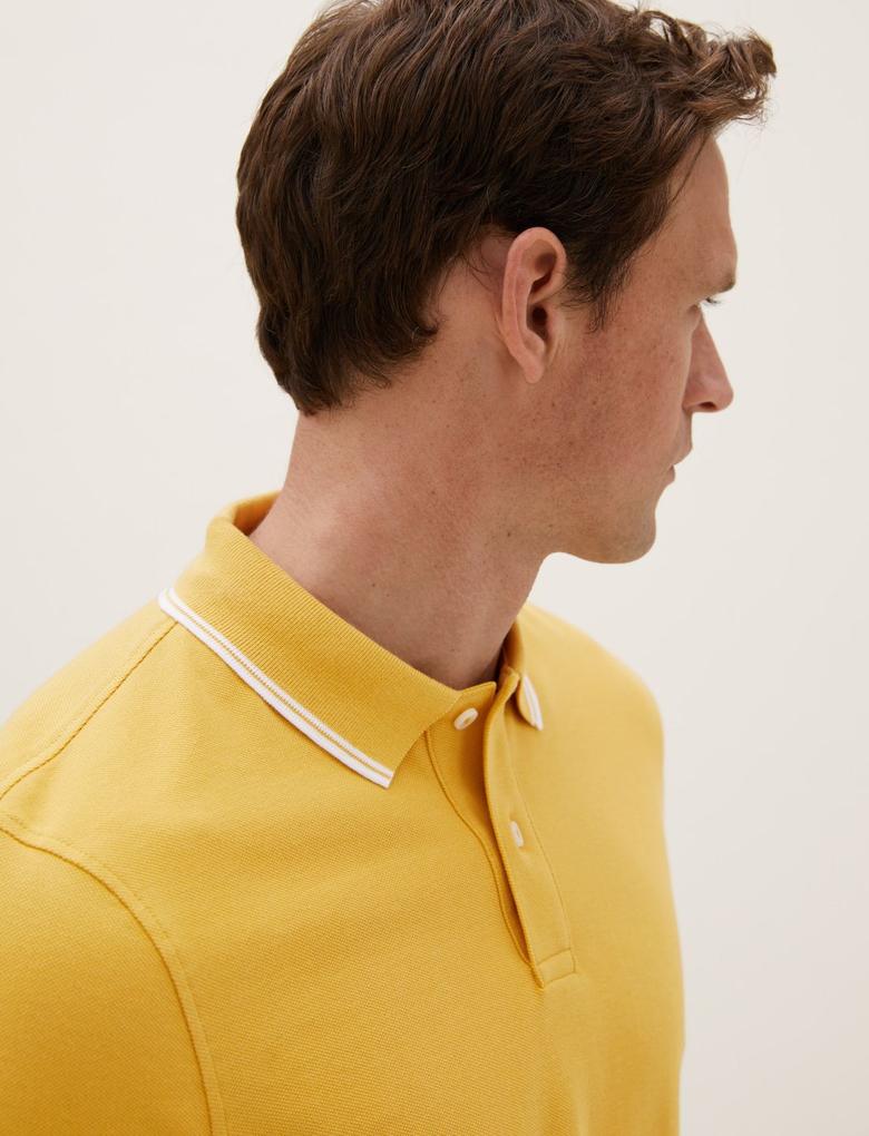 Erkek Sarı Saf Pamuklu Polo Yaka T-Shirt
