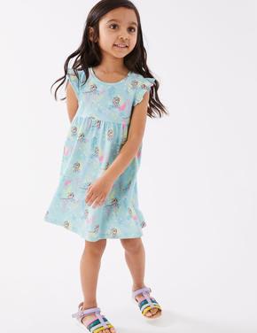 Kız Çocuk Mavi Saf Pamuklu Frozen™ Elbise (2-7 Yaş)