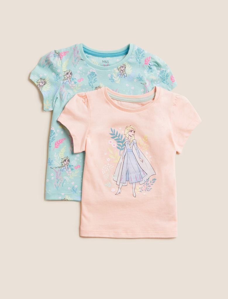 Kız Çocuk Multi Renk Saf Pamuklu 2'li Frozen™ T-Shirt (2-7 Yaş)