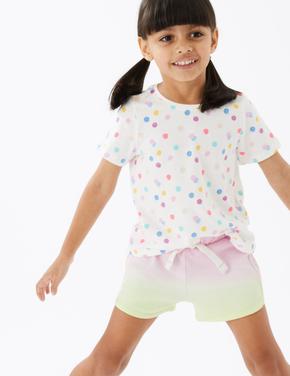 Kız Çocuk Multi Renk Saf Pamuklu Batik Desenli Şort (2-7 Yaş)