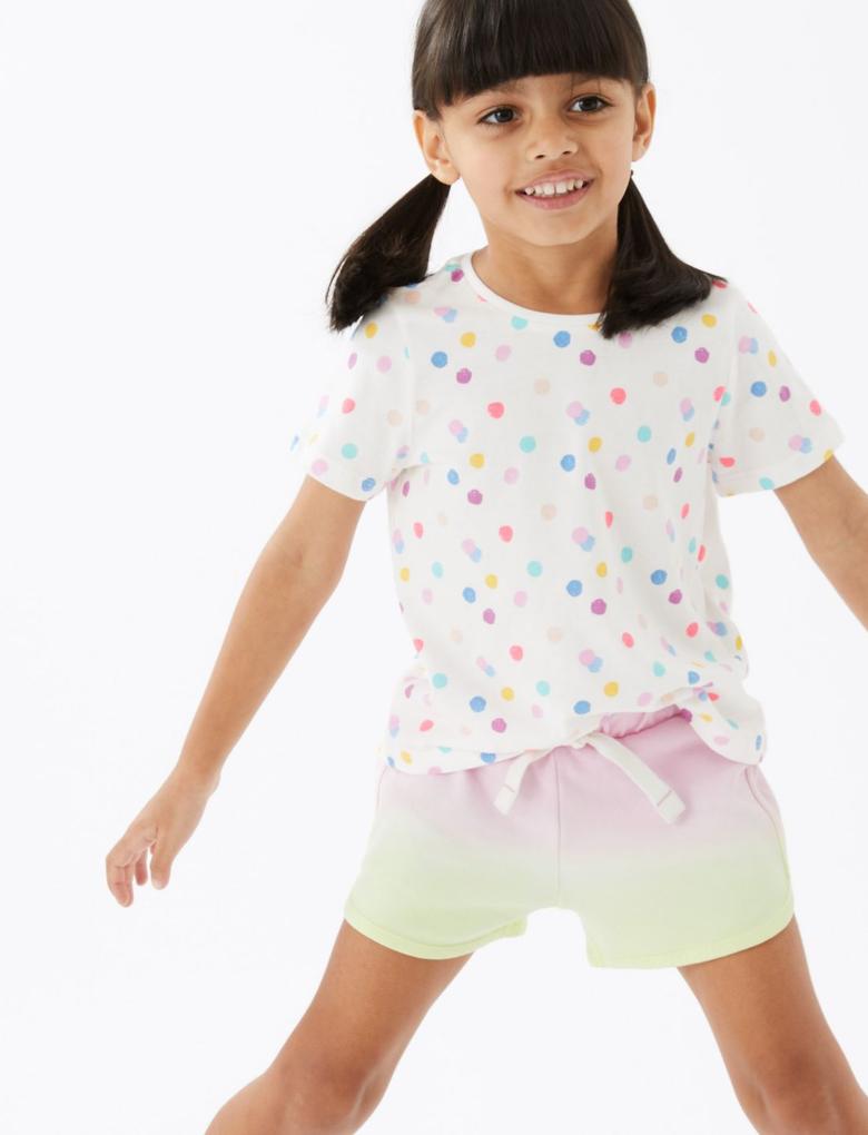 Kız Çocuk Multi Renk Saf Pamuklu Batik Desenli Şort (2-7 Yaş)