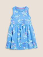 Kız Çocuk Mavi Saf Pamuklu Yunus Desenli Elbise (2-7 Yaş)