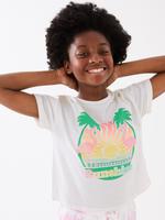 Kız Çocuk Beyaz Saf Pamuklu Flamingo Desenli T-Shirt (6-16 Yaş)