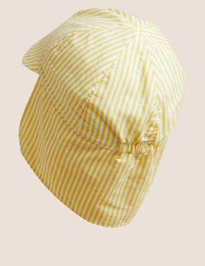  Sarı Saf Pamuklu Çizgili Şapka (0-6 Yaş)