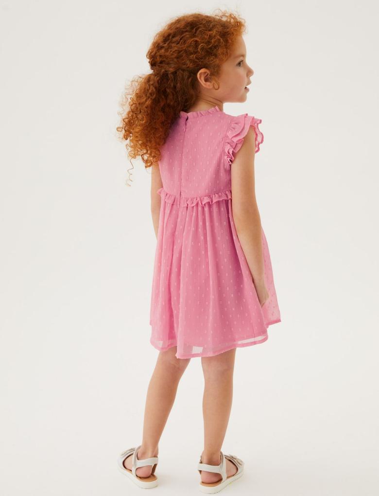 Kız Çocuk Pembe İşleme Detaylı Kolsuz Elbise (2-7 Yaş)