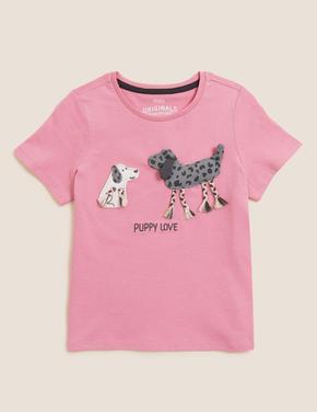 Kız Çocuk Pembe Saf Pamuklu Kısa Kollu T-Shirt