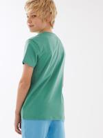 Erkek Çocuk Yeşil Saf Pamuklu Grafik Desenli T-Shirt (6-16 Yaş)