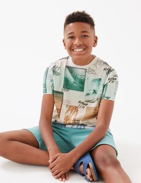 Erkek Çocuk Multi Renk Slogan Desenli Kısa Kollu T-Shirt (6-16 Yaş)