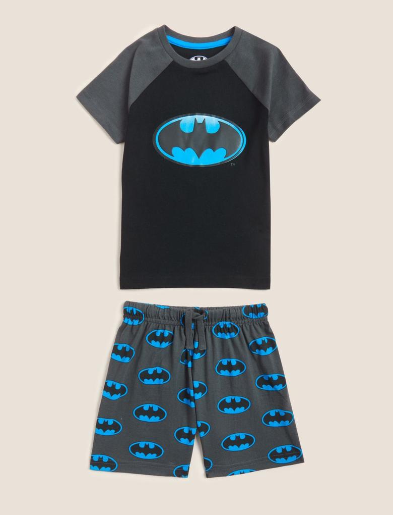Çocuk Siyah Saf Pamuklu Batman™ Pijama Takımı (3-12 Yaş)