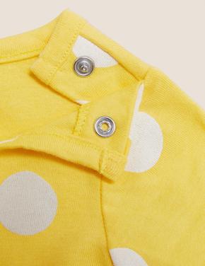  Sarı Saf Pamuklu Puantiye Desenli Elbise (0-3 Yaş)
